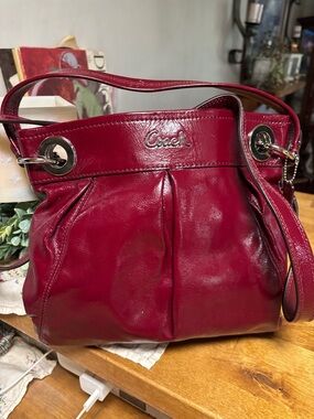 Coach Deep Red Leather Shoulder Bag   Perfect inside -strap & front has a mark